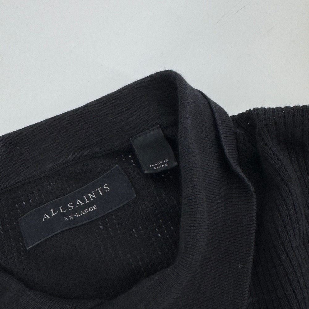 AllSaints Aubrey SS Polo Shirt Mens XXL Black Cotton Knit M020KA - Picture 7 of 9